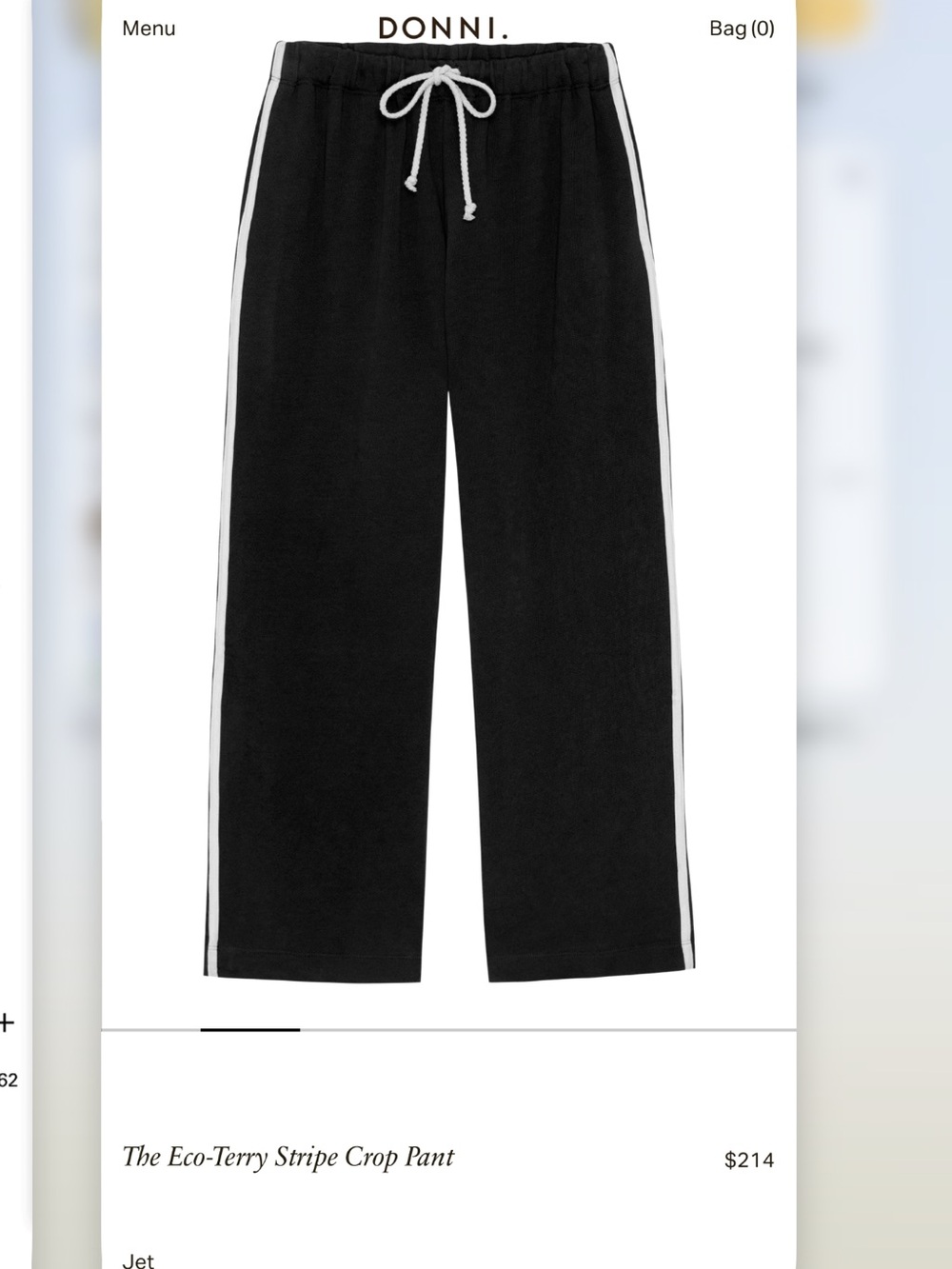 DONNI. Black Eco-Terry Jogger with White Side Stripes